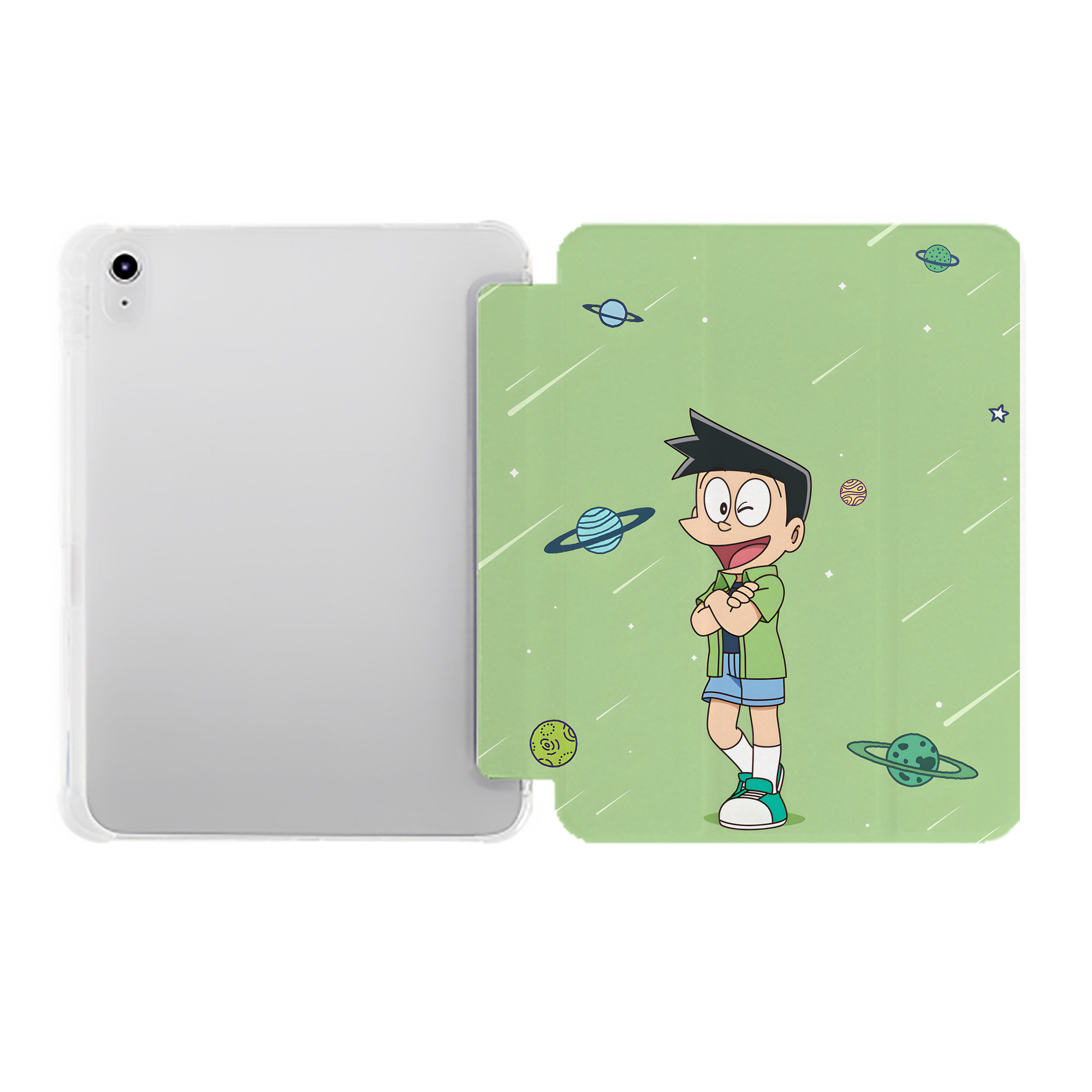 （画像用） ドラえもん Doraemon IPad ケース ペン収納付き 三つ折りスタンド PUレザー×シリコン 対応機種9.5/10.5/10.9インチ